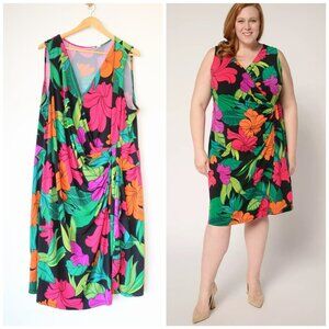 Susan Graver Floral Midi Wrap Dress Size 3X liquid knit Sleeveless Festive Party